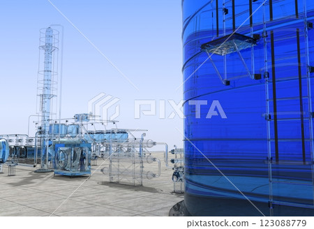 oil refinery, glass factory, exterior visualization, 3D illustration oil refinery, glass factory, exterior visualization, 3D illustration 123088779