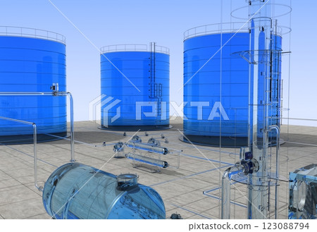 oil refinery, glass factory, exterior visualization, 3D illustration 123088794