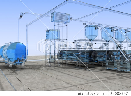 oil refinery, glass factory, exterior visualization, 3D illustration oil refinery, glass factory, exterior visualization, 3D illustration 123088797