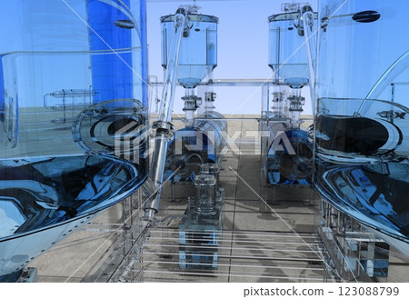 oil refinery, glass factory, exterior visualization, 3D illustration oil refinery, glass factory, exterior visualization, 3D illustration 123088799