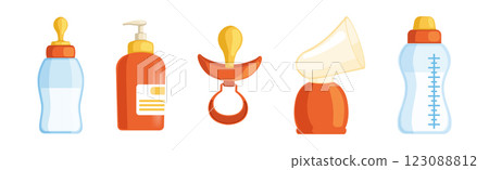 Breastfeeding Object and Item for Baby Care Vector Set 123088812