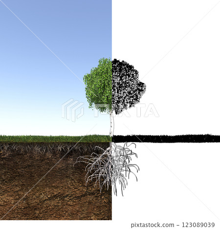 tree with strong and deep roots, 3d render tree with strong and deep roots, 3d render 123089039