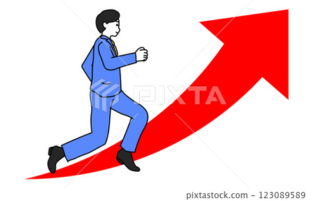 Illustration of a running businessman and an upward arrow 123089589