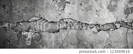 Textured gray concrete surface shows cracks and wear, presenting an abstract grunge style suitable for various design applications 123089616