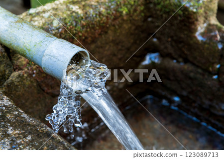 Natural water coming out of a frozen hose 123089713