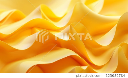 Flowing wavy shapes of yellow paper create a dynamic and vibrant texture, highlighting soft curves and smooth lines in a captivating way 123089784