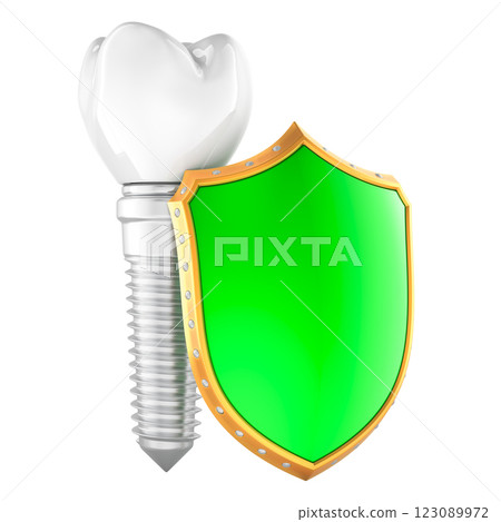 Dental Implant with shield. 3D rendering 123089972