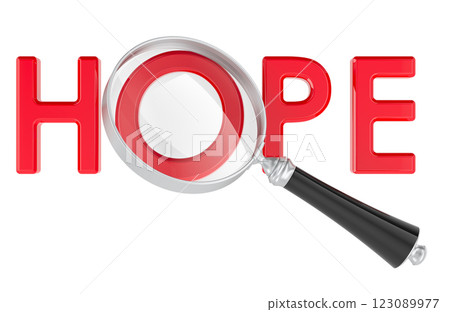 Hope with magnifying glass. 3D rendering Hope with magnifying glass. 3D rendering 123089977