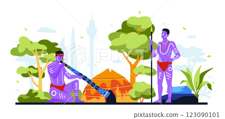 Australian authentic aborigines - modern colored vector illustration 123090101