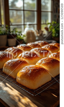 Freshly baked paska loaves cooling in a sunny modern kitchen Freshly baked paska loaves cooling in a sunny modern kitchen 123090589