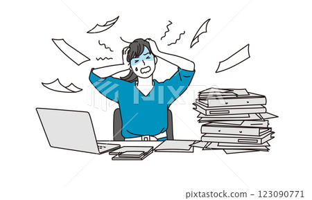 Illustration material of a busy woman in a suit holding her head Illustration material of a busy woman in a suit holding her head 123090771