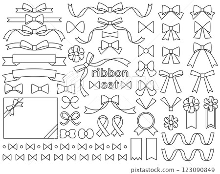 Various ribbon illustration set (line drawing version) 123090849