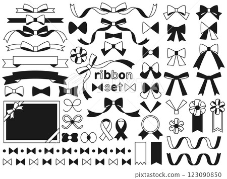 Various ribbon illustration set, black and white version 123090850