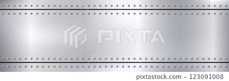 Metal rivets background. Brushed steel template. Industrial texture with light effect. Bright scratched alloy. Polished metal frame. Wide metallic backdrop. Vector illustration Metal rivets background. Brushed steel template. Industrial texture with light effect. Bright scratched alloy. Polished metal frame. Wide metallic backdrop. Vector illustration 123091008