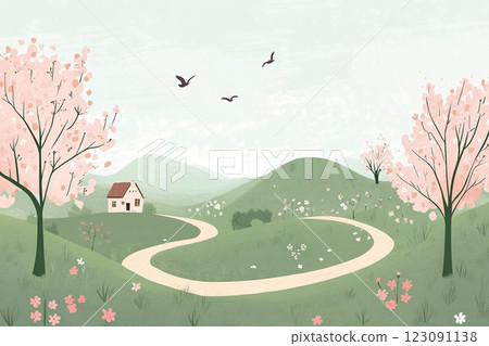 櫻花飄揚的春景 123091138
