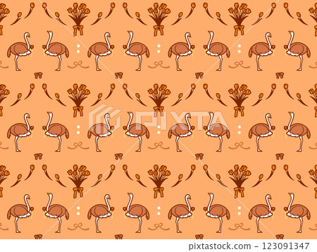 Ostrich and tulip pattern illustration with background 123091347