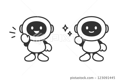 Set of AI robots making calls and raising their fist [Vector illustration material] 123091445