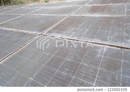 Close-up of a dirty solar panel Dirty solar panel Close-up of a dirty solar panel Dirty solar panel 123092339