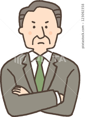 Angry senior man in a suit with his arms crossed Angry senior man in a suit with his arms crossed 123092358
