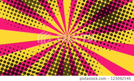 abstract pink and yellow sunburst background with dots pattern decoration 123092546