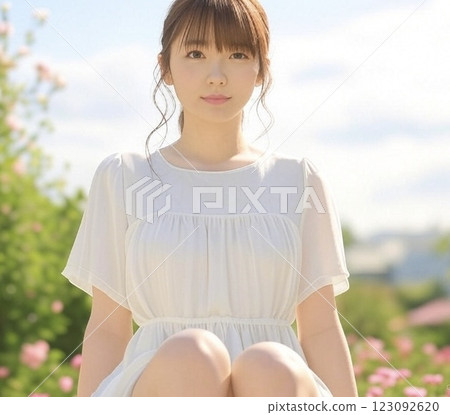 A woman standing in a garden | A refreshing and clean atmosphere 123092620