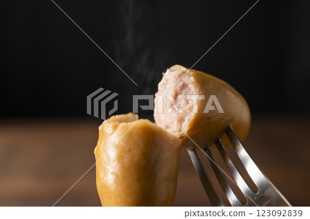 A cross section of a crispy frankfurter 123092839