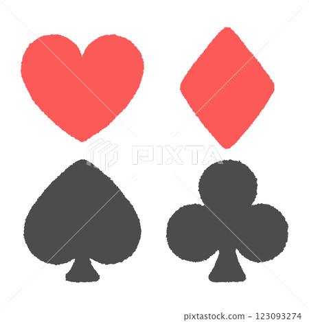 A set of playing card marks that look like they were drawn with crayons 123093274