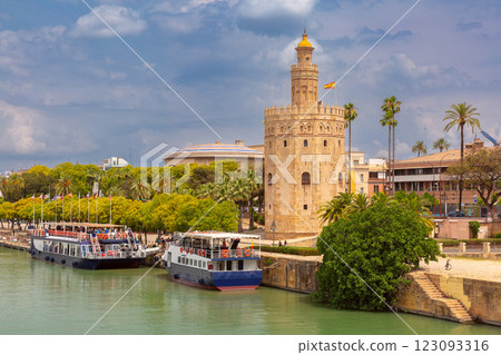 The famous golden tower in Seville on a sunny day. 123093316