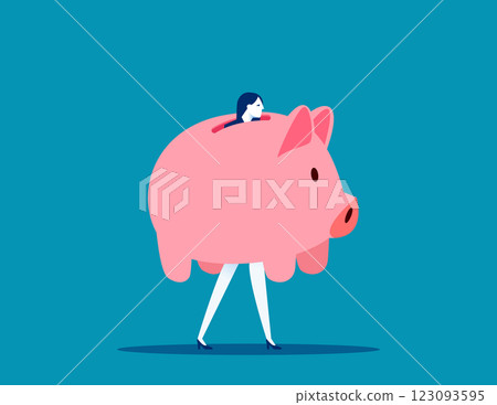 Dressed as a piggy bank and going to a bright future. Business money saver vector flat style Dressed as a piggy bank and going to a bright future. Business money saver vector flat style 123093595