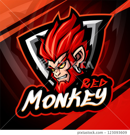 Red monkey esport mascot logo design 123093609
