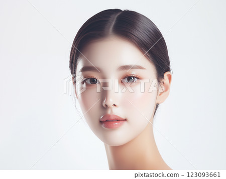 A beauty portrait of a young and beautiful Asian female model with beautiful skin. A shot that highlights transparency and naturalness. 123093661