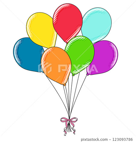 綁著絲帶的彩色氣球插畫素材 123093786