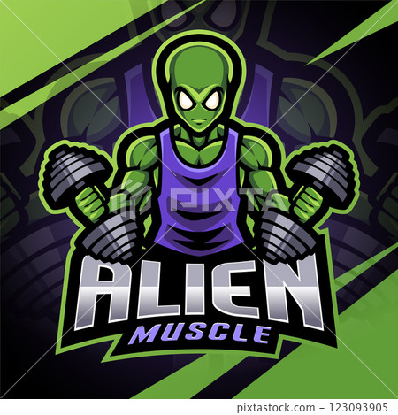 Alien muscle esport mascot logo design 123093905