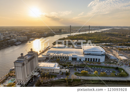 Savannah convention center in historical city Savannah in Georgia. Southern USA cityscape at sunset 123093928