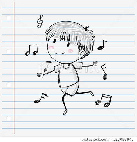 Joyful Child Dancing with Music Notes 123093943