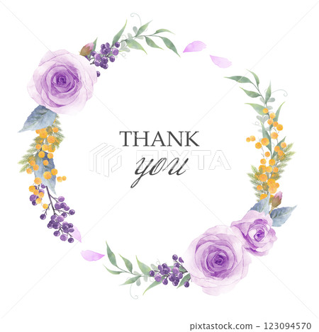 Purple rose bouquet thank you card wreath 123094570