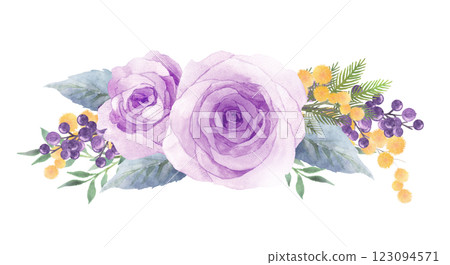 Purple rose bouquet watercolor 123094571