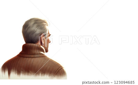 夢幻水彩風格的老年男子背部插圖 / AI 生成 123094685