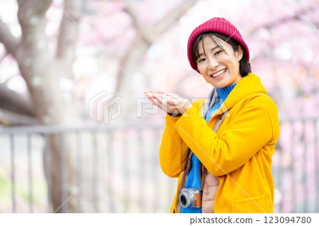 河津櫻花與女性 河津觀光女性 123094780