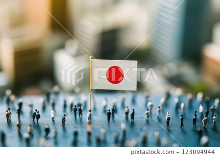 The small world of the Japanese flag and miniature people (JAPAN, patriotism, economy, global, Japanese society, community) The small world of the Japanese flag and miniature people (JAPAN, patriotism, economy, global, Japanese society, community) 123094944