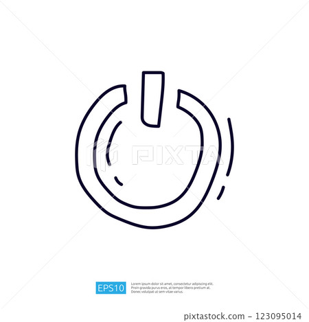 This image features a simple, minimalist illustration of a power button symbol, commonly used to represent the function of turning devices on or off. 123095014