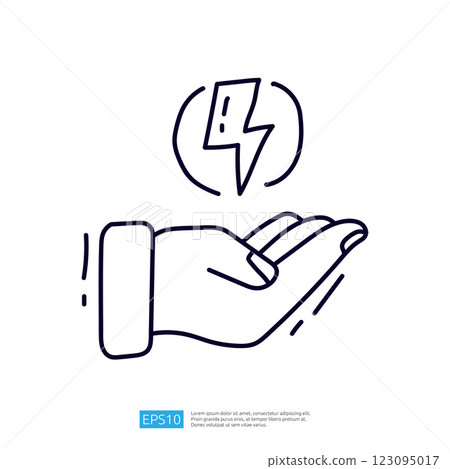 The image depicts a hand holding a symbol of energy, represented by a lightning bolt, suggesting power, electricity, or potential. The image depicts a hand holding a symbol of energy, represented by a lightning bolt, suggesting power, electricity, or potential. 123095017