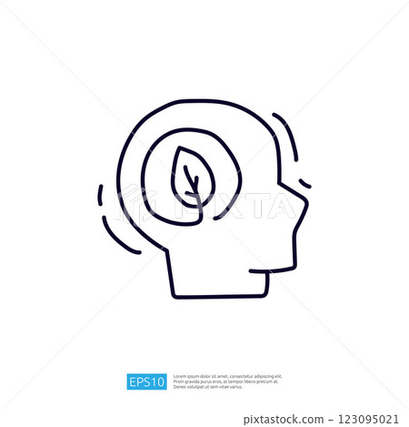 A minimalist illustration of a human head with a leaf inside, symbolizing the connection between nature and the mind. A minimalist illustration of a human head with a leaf inside, symbolizing the connection between nature and the mind. 123095021