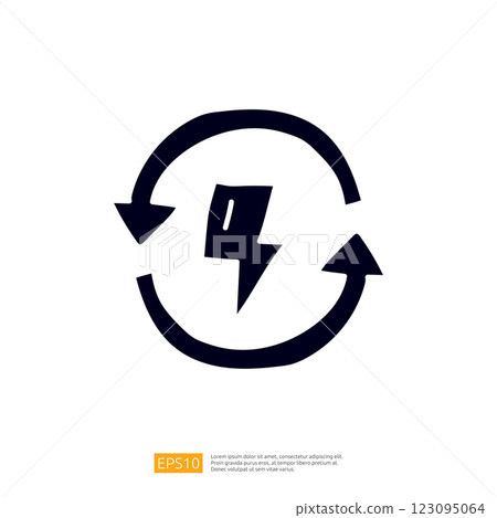 The image features a stylized recycling symbol combined with a lightning bolt, representing energy conservation and sustainability. The image features a stylized recycling symbol combined with a lightning bolt, representing energy conservation and sustainability. 123095064