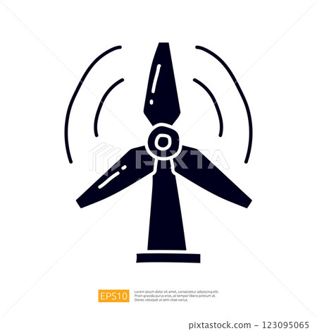 A stylized graphic of a wind turbine, representing renewable energy and sustainability. 123095065