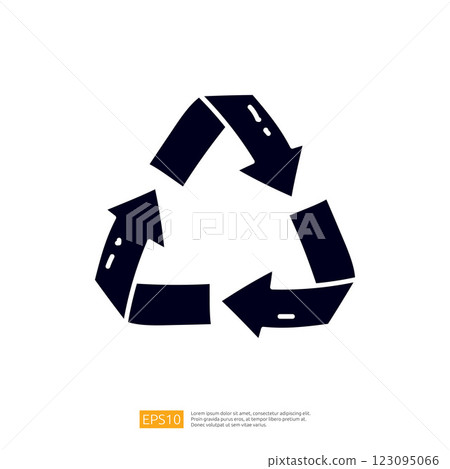 This image features a simple, stylized recycling symbol made of three arrows arranged in a triangle, representing the concept of recycling and sustainability. 123095066