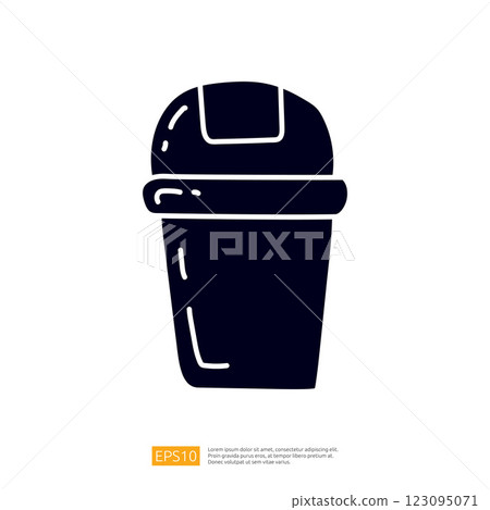 A simple, stylized illustration of a takeaway cup with a lid, often used for beverages like coffee or tea. 123095071