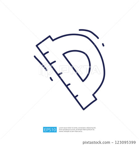 A stylized illustration of a ruler shaped like the letter "D," conveying a playful and creative approach to measuring tools. 123095399