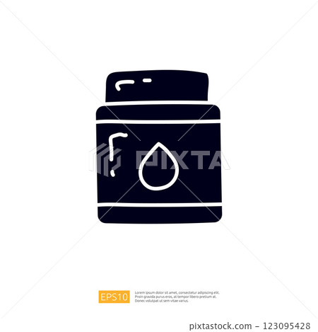 A simple graphic representation of a container with a droplet symbol, suggesting a product related to liquids, possibly for personal care or household use. 123095428