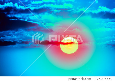 Spring Sunset with Vibrant Sky in Tamsui, Taiwan. 123095530